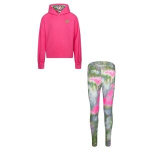Nike Pullover Hoodie & Pink Green Leggings Set, Little Girl size 6 NEW